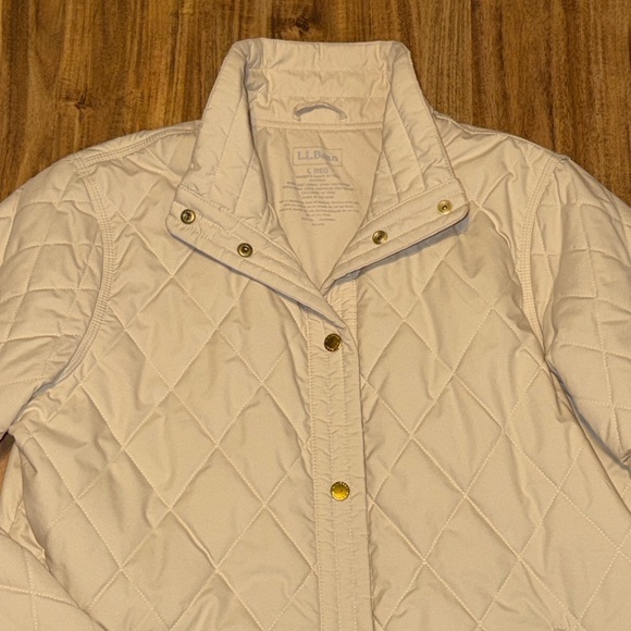 LL Bean Women's large 14 16 Jacket Quilted Puffer Beige zipper pockets packable - Picture 2 of 11